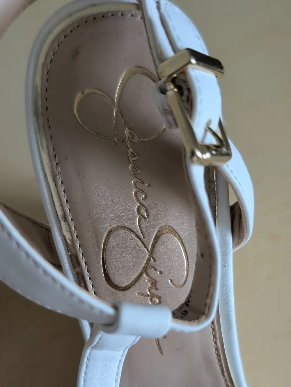 Jessica Simpson White T-Strap Wedge Sandals
